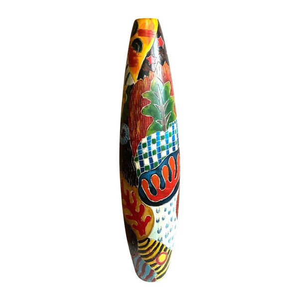 Hand-Painted Torpedo Shape Vase Ceramic Abstract Design No Flaws 24.5" Tall - Picture 2 of 6